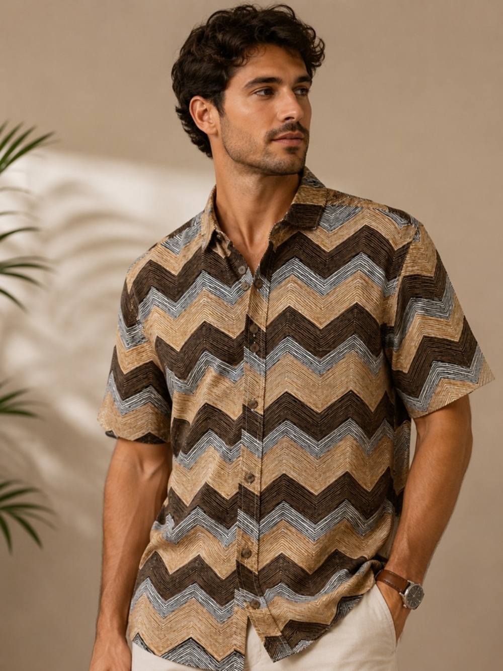 Banana Republic Chevron Print Short Sleeve Button-Up Shirt NWOT | Medium
